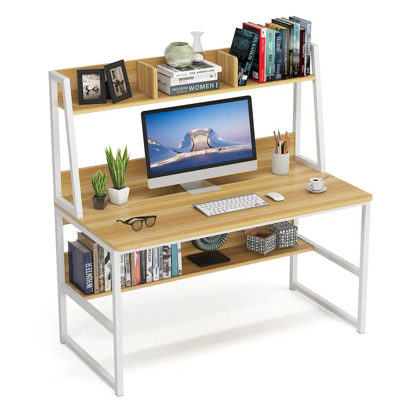 Bureau d'ordinateur de 47 pouces avec huche et étagère, bureau d'ordinateur à domicile