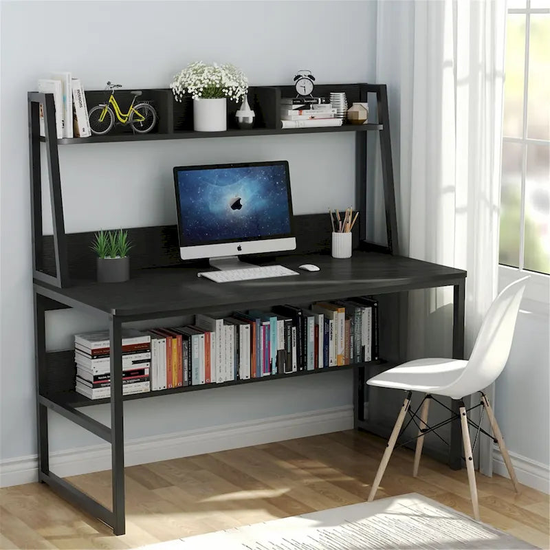 Bureau d'ordinateur de 47 pouces avec huche et étagère, bureau d'ordinateur à domicile