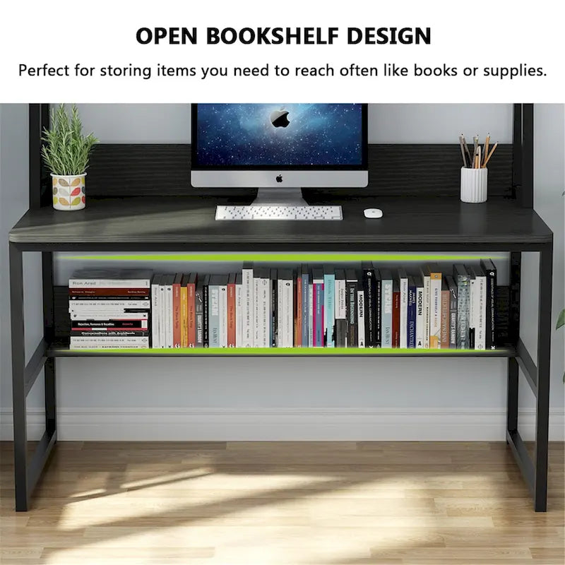 Bureau d'ordinateur de 47 pouces avec huche et étagère, bureau d'ordinateur à domicile