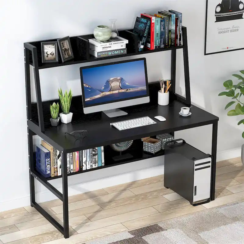 Bureau d'ordinateur de 47 pouces avec huche et étagère, bureau d'ordinateur à domicile