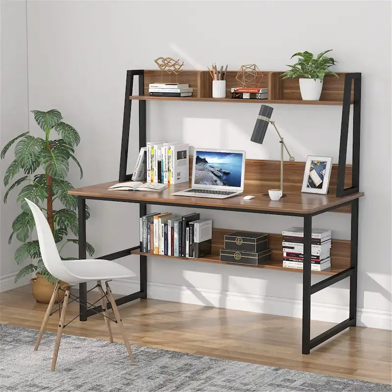 Bureau d'ordinateur de 47 pouces avec huche et étagère, bureau d'ordinateur à domicile