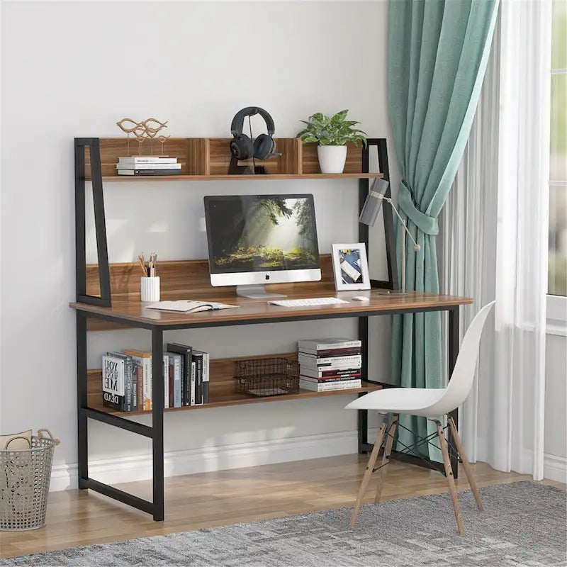 Bureau d'ordinateur de 47 pouces avec huche et étagère, bureau d'ordinateur à domicile