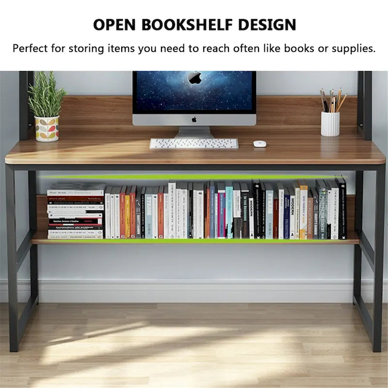 Bureau d'ordinateur de 47 pouces avec huche et étagère, bureau d'ordinateur à domicile