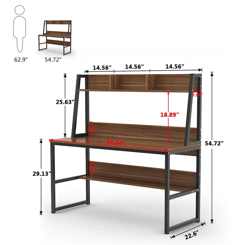 Bureau d'ordinateur de 47 pouces avec huche et étagère, bureau d'ordinateur à domicile