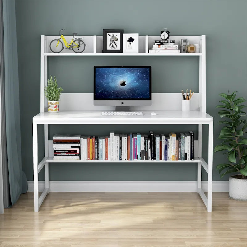 Bureau d'ordinateur de 47 pouces avec huche et étagère, bureau d'ordinateur à domicile