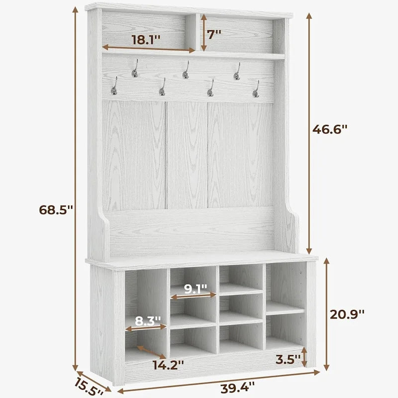 Banc de rangement d'entrée 3-en-1 avec patère