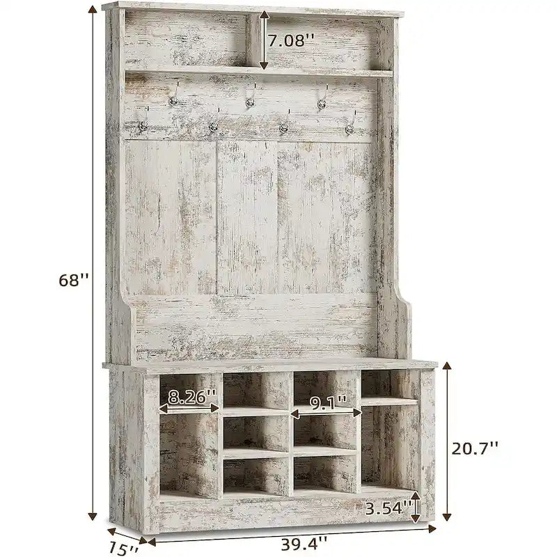 Banc de rangement d'entrée 3-en-1 avec patère