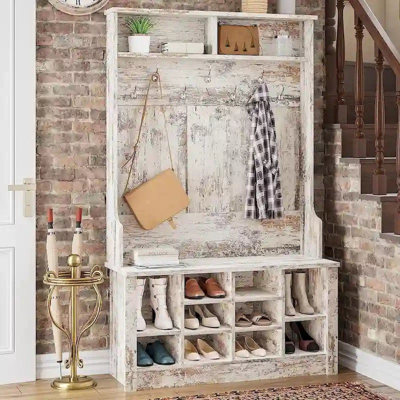 Banc de rangement d'entrée 3-en-1 avec patère