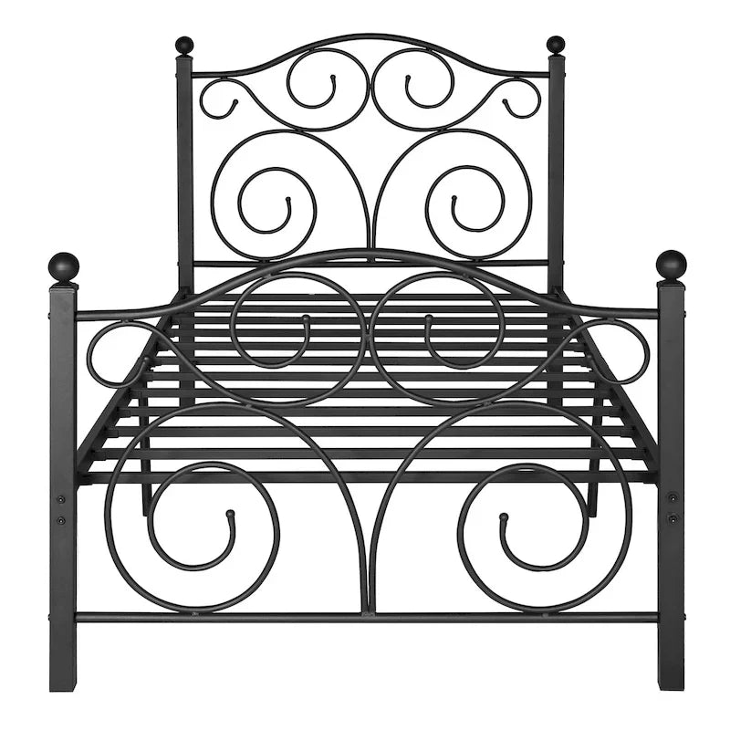 Cadre de lit en métal avec tête et pied de lit arqués, support à lattes en acier robuste, aucun sommier tapissier requis