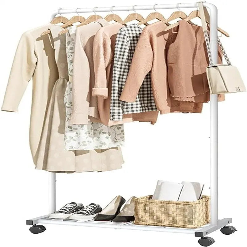 Portant à vêtements avec étagère grillagée de rangement