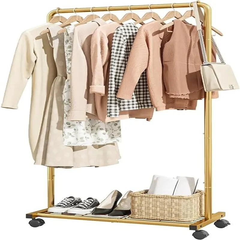 Portant à vêtements avec étagère grillagée de rangement