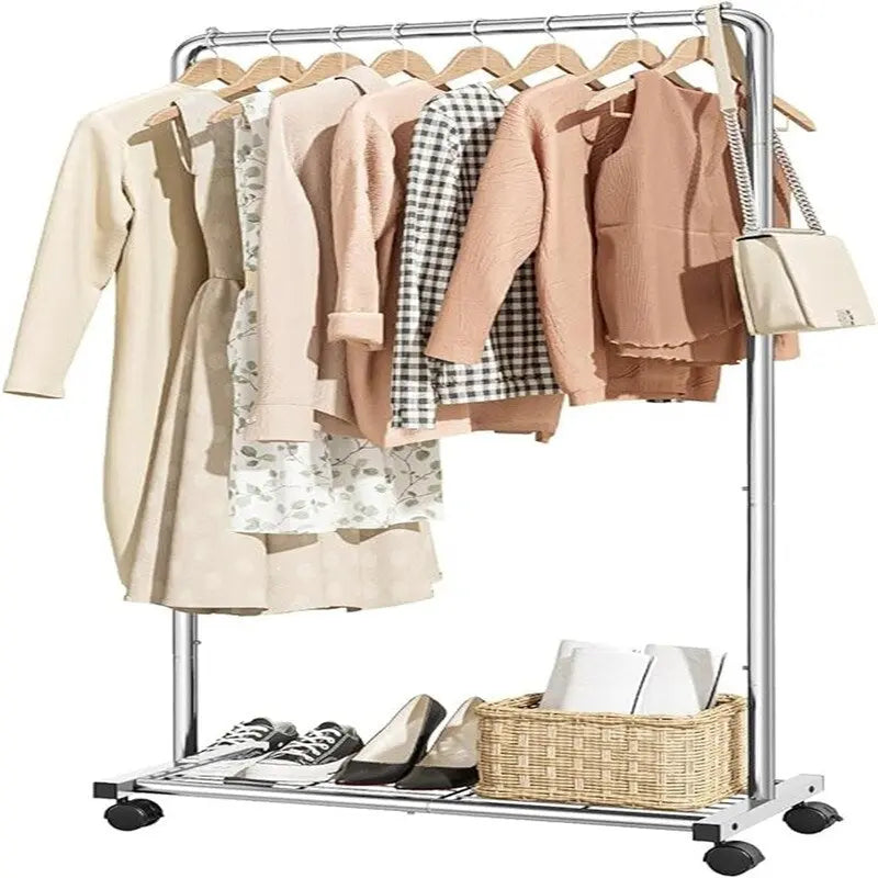 Portant à vêtements avec étagère grillagée de rangement