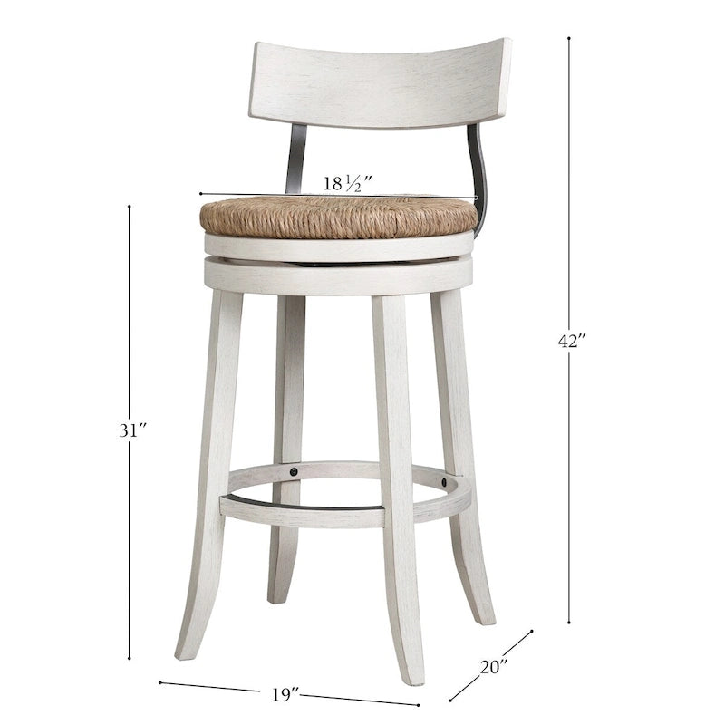 Tabouret de bar pivotant en bois et acier de style fermier avec assise en jonc de mer naturel