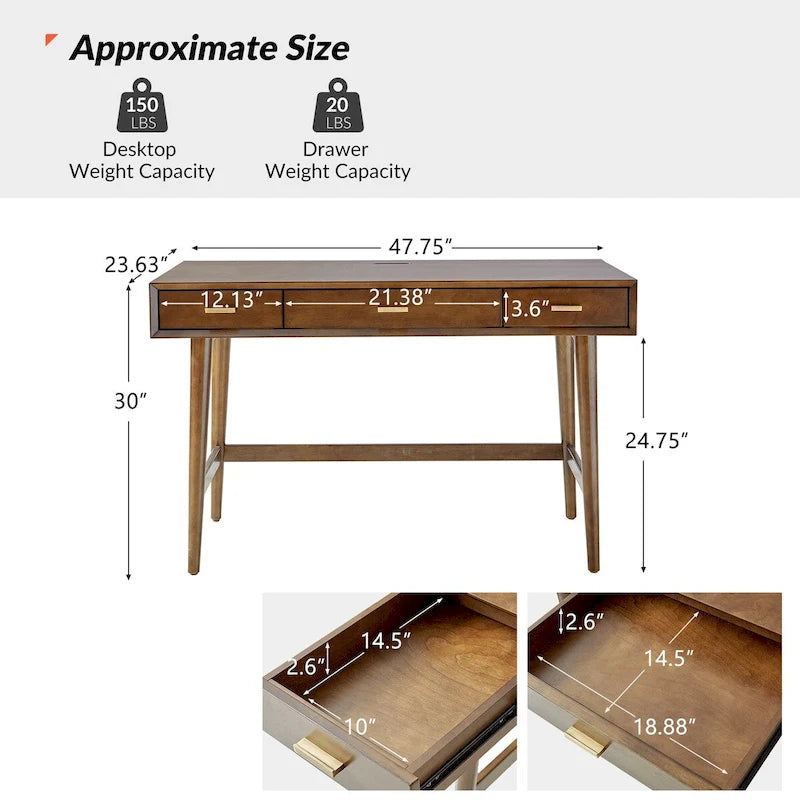 Bureau informatique Mid Century Modern 48 avec USB par