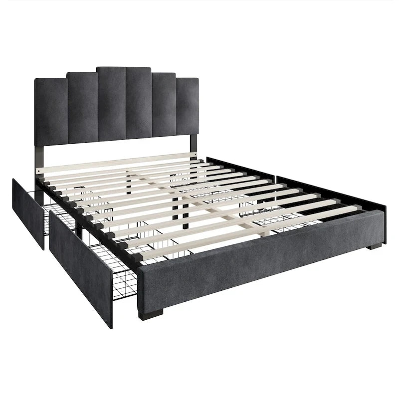 Lit plateforme capitonné avec rangement
