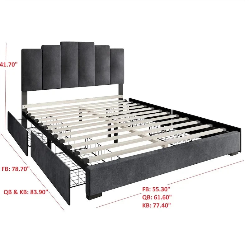 Lit plateforme capitonné avec rangement