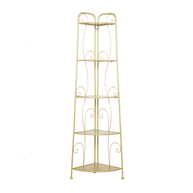 Étagère de boulanger à 5 niveaux pliable haute en métal à volutes pour intérieur/extérieur – Or ou blanc