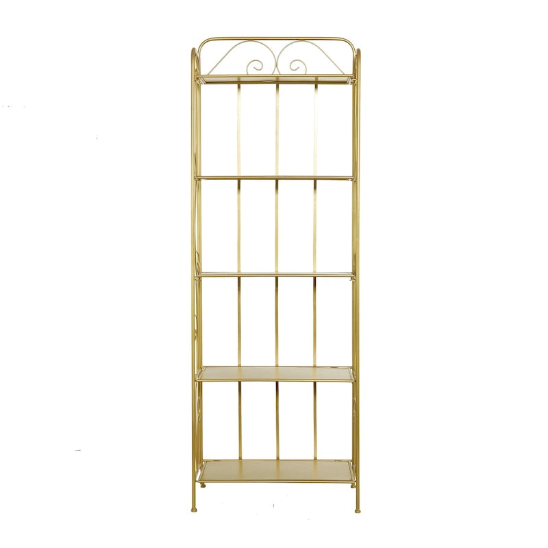 Étagère de boulanger à 5 niveaux pliable haute en métal à volutes pour intérieur/extérieur – Or ou blanc
