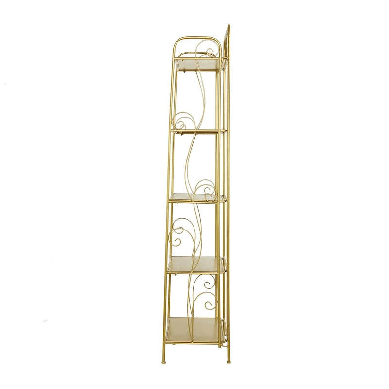 Étagère de boulanger à 5 niveaux pliable haute en métal à volutes pour intérieur/extérieur – Or ou blanc