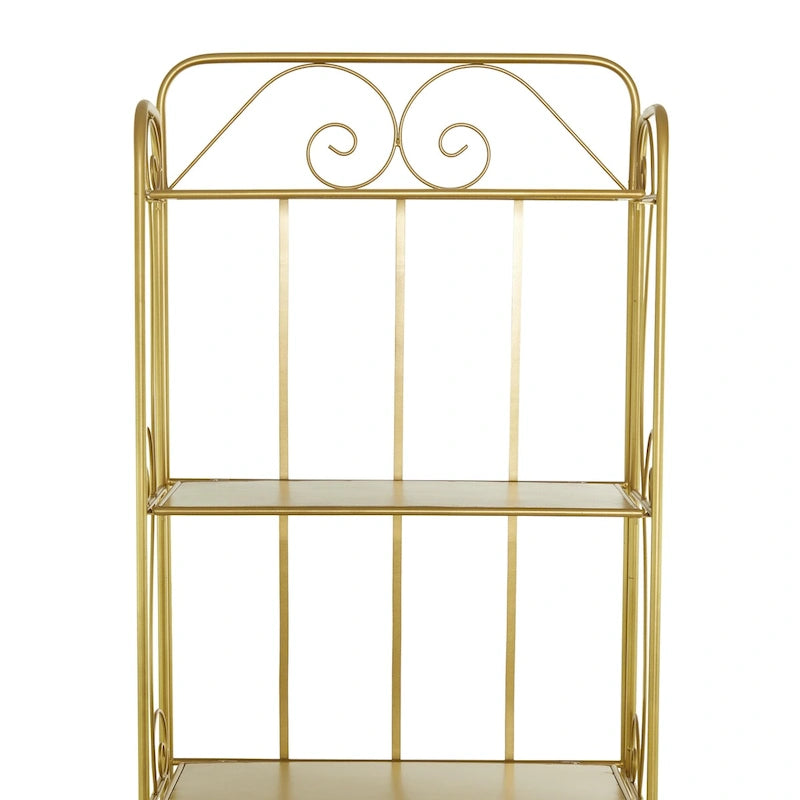 Étagère de boulanger à 5 niveaux pliable haute en métal à volutes pour intérieur/extérieur – Or ou blanc