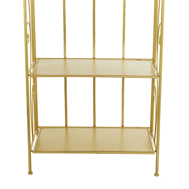 Étagère de boulanger à 5 niveaux pliable haute en métal à volutes pour intérieur/extérieur – Or ou blanc