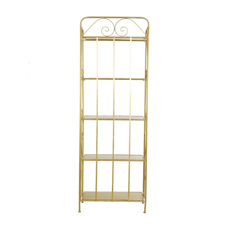 Étagère de boulanger à 5 niveaux pliable haute en métal à volutes pour intérieur/extérieur – Or ou blanc