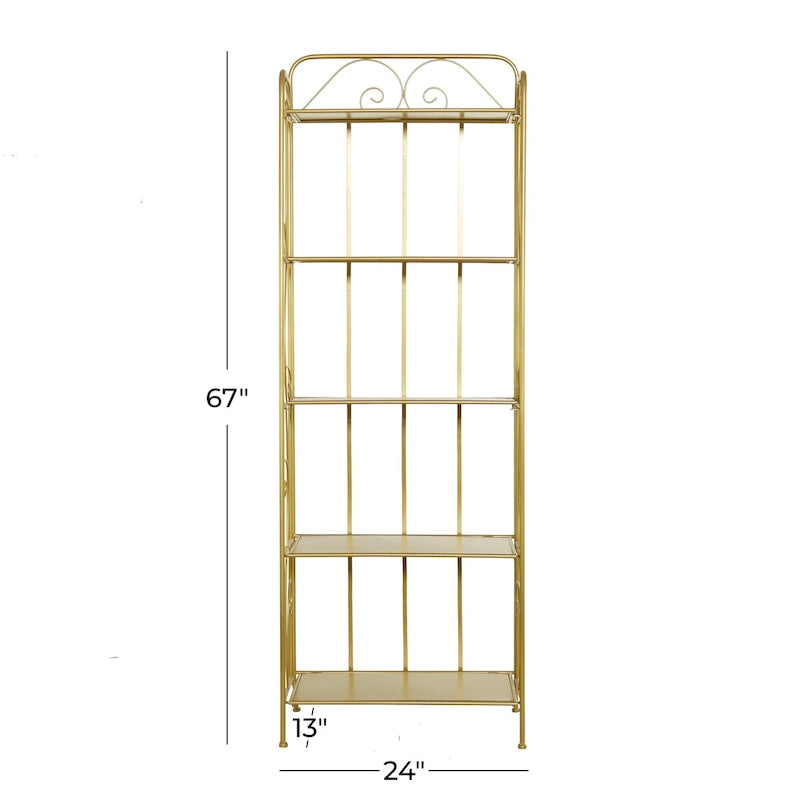 Étagère de boulanger à 5 niveaux pliable haute en métal à volutes pour intérieur/extérieur – Or ou blanc