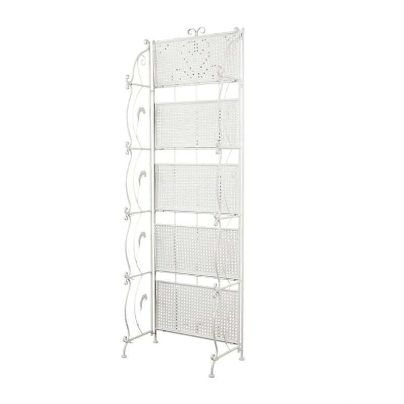 Étagère de boulanger à 5 niveaux pliable haute en métal à volutes pour intérieur/extérieur – Or ou blanc