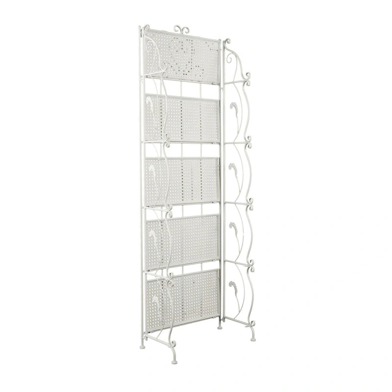 Étagère de boulanger à 5 niveaux pliable haute en métal à volutes pour intérieur/extérieur – Or ou blanc