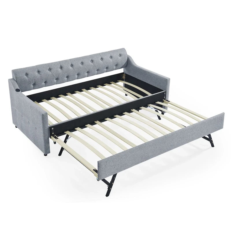 Lit de repos rembourré simple avec lit gigogne relevable simple et ports de recharge USB
