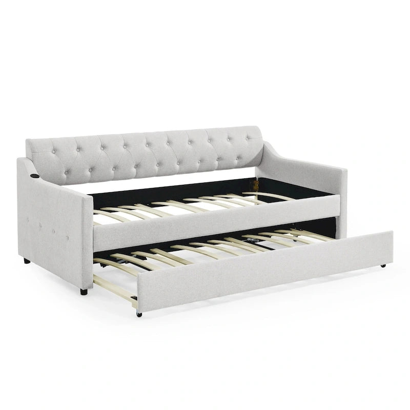 Lit de repos rembourré simple avec lit gigogne relevable simple et ports de recharge USB