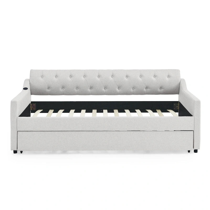 Lit de repos rembourré simple avec lit gigogne relevable simple et ports de recharge USB