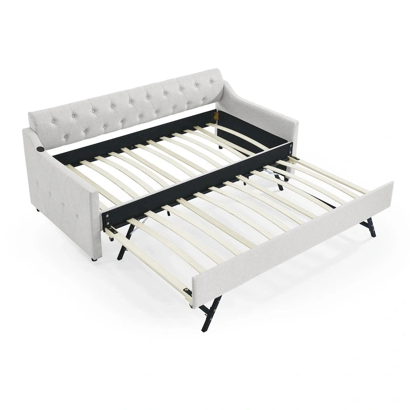 Lit de repos rembourré simple avec lit gigogne relevable simple et ports de recharge USB